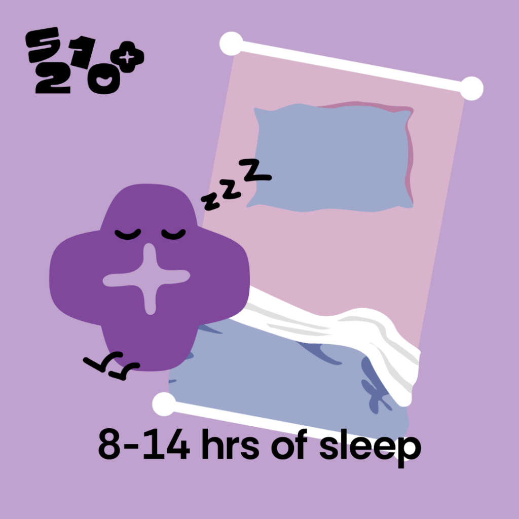 Prioritize 8-14 hours of sleep for growing bodies and minds